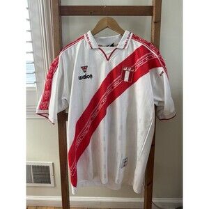 Vintage Peru Soccer Futbol Jersey Walon 1990s 90s White Red Shirt Mens XL #10
